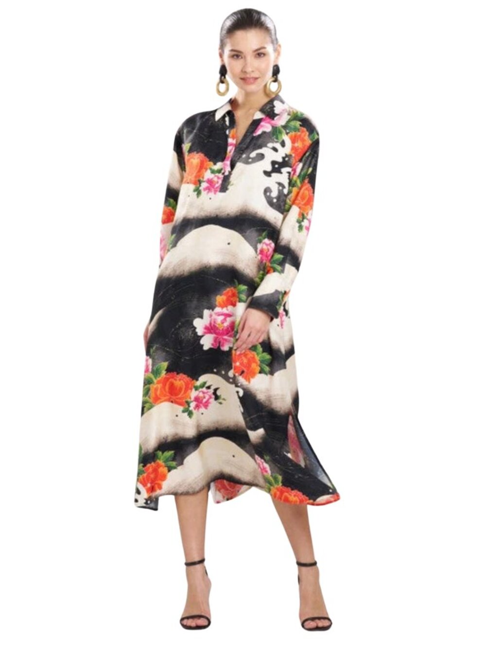 Natori Mayumi Cotton Silk Oversized Half Placket Shirtdress, SZ 16